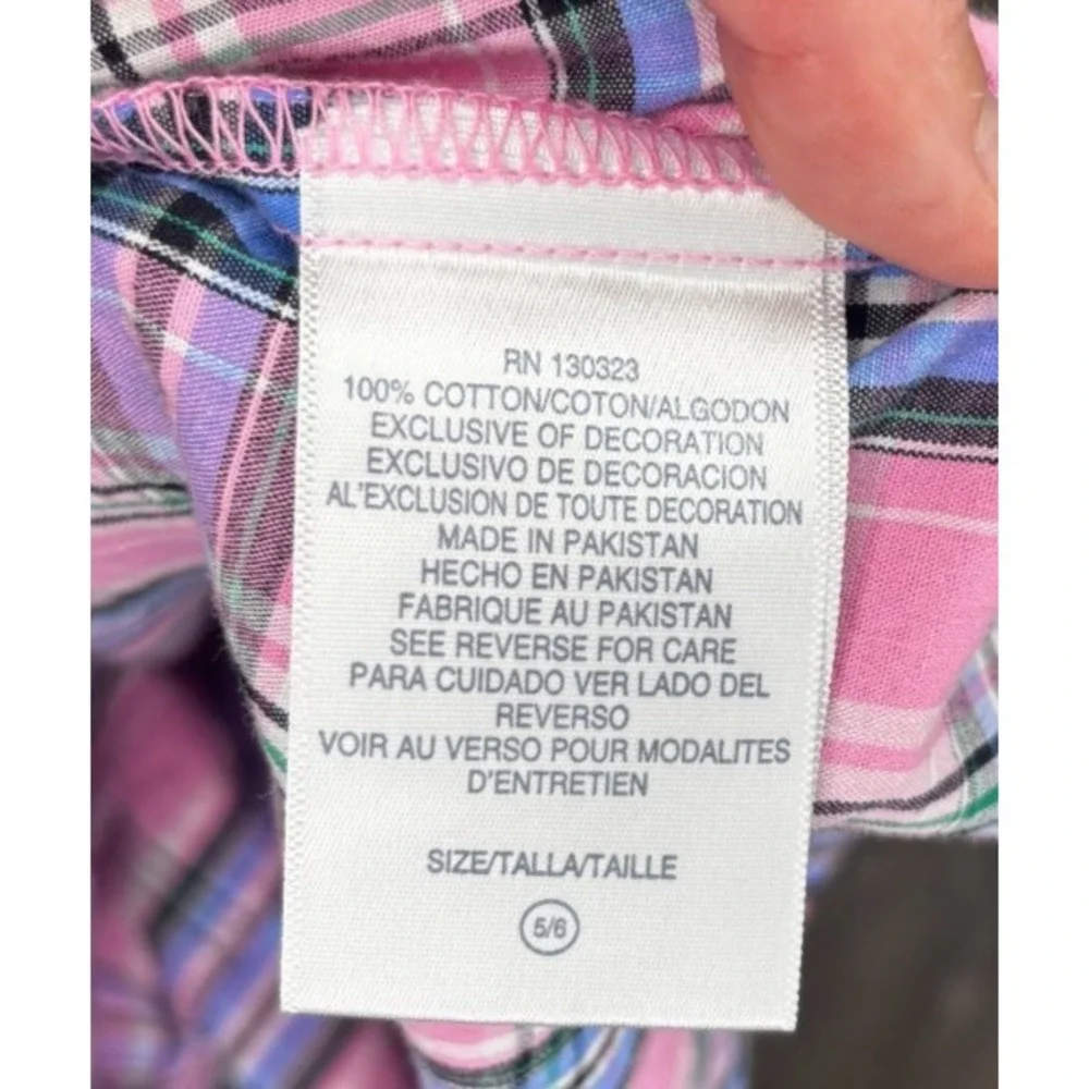 Polo Ralph Lauren Kids Boys‎ Poplin Short Sleeve Shirt Size 5/6 Pink Blue